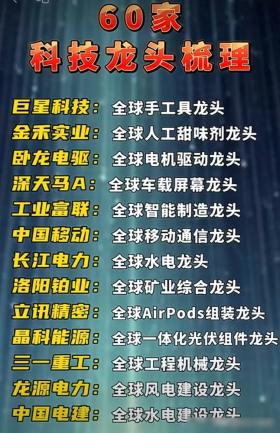 全球第一、国内第一的科技龙头企业盘点！A股顶尖科技龙头盘点！