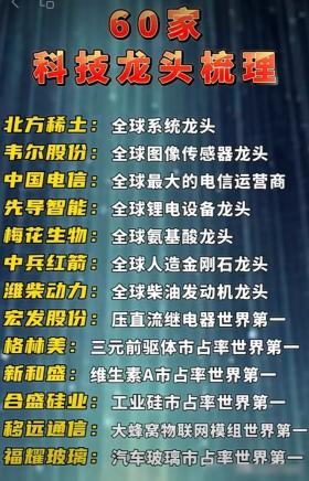 全球第一、国内第一的科技龙头企业盘点！A股顶尖科技龙头盘点！